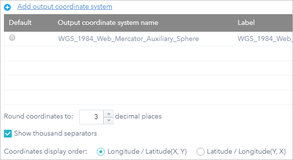 Configure Coordinate window Configure Coordinate window
