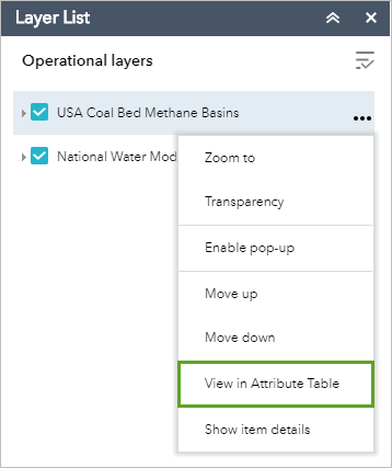 Open the attribute table from the Layer List menu Open the attribute table from the Layer List menu